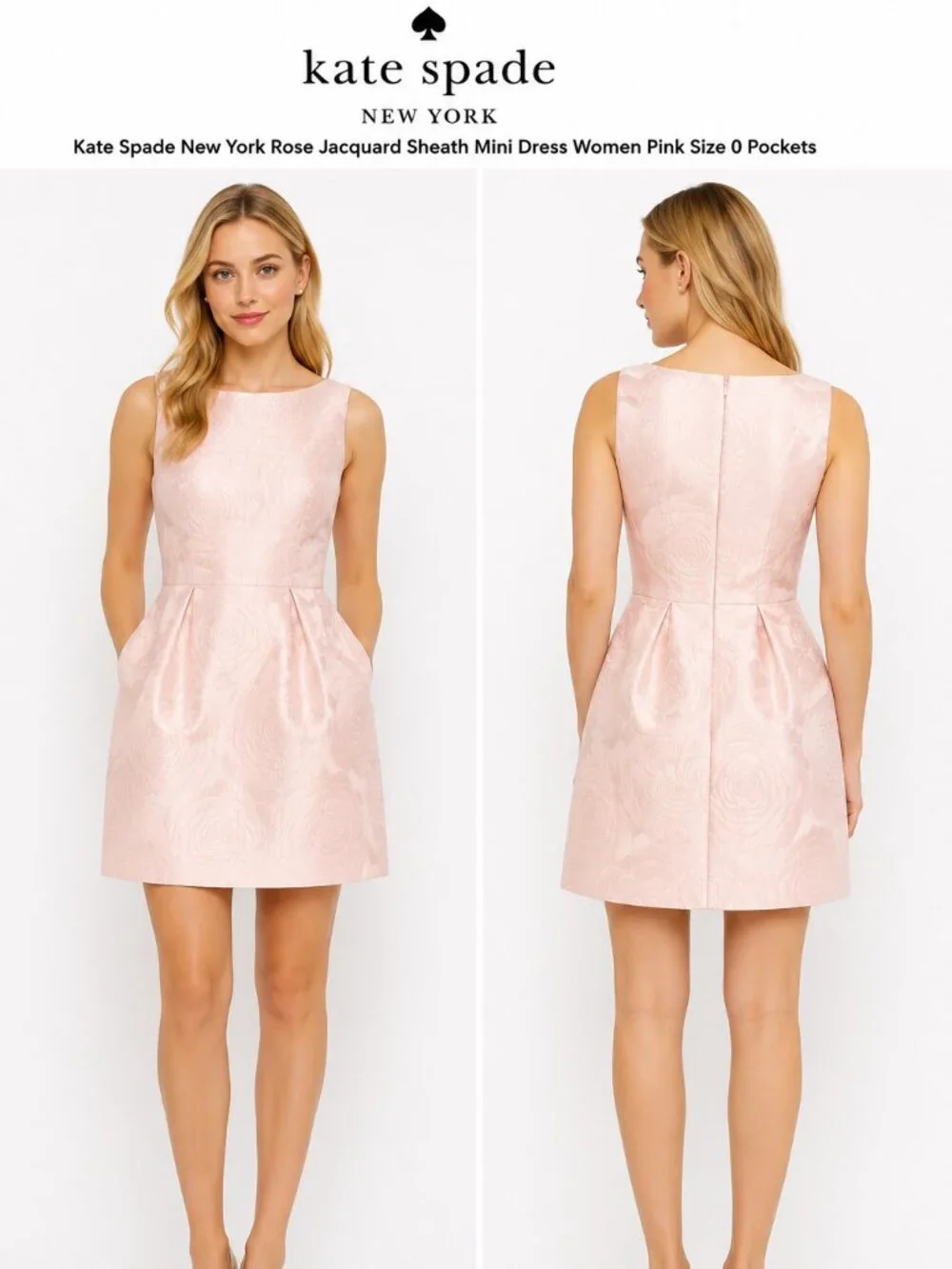 Kate Spade New York Rose Jacquard Sheath Mini Dress Women Pink Size 0 Pockets